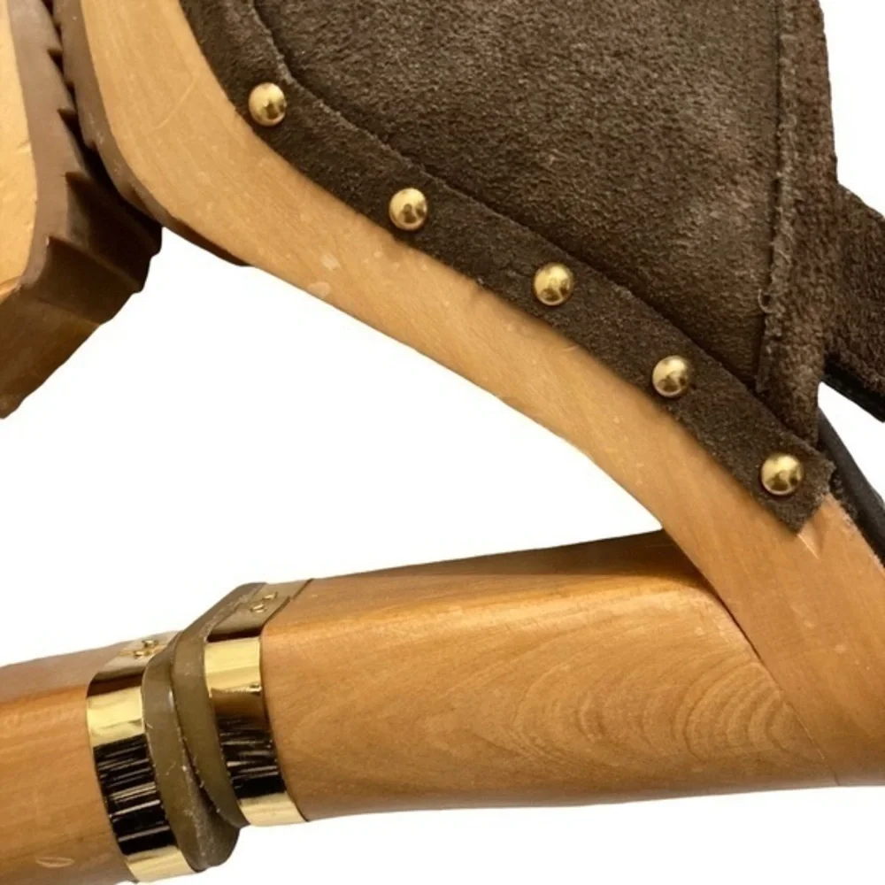 Tory Burch brown suede leather mules heels